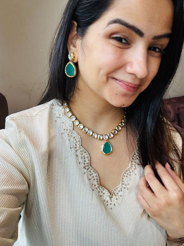 Emerald Polki Necklace Set